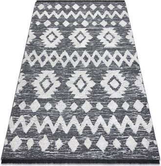 RugsX Rugsx - Alfombra Eco Sisal Boho Moroc Etno Zigzag 22319 Franjas - Dos Niveles De Vell&oacute;n Gris / Crema, Alfombra Reciclada Grey 136x190 Cm