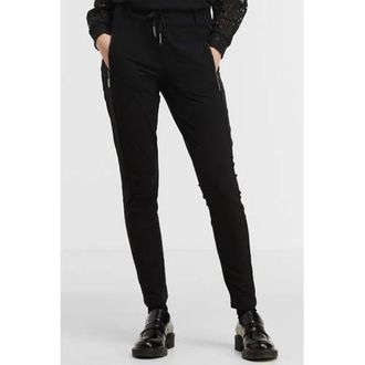 TQ Amsterdam high waist tapered fit pantalon Maud van travelstof zwart