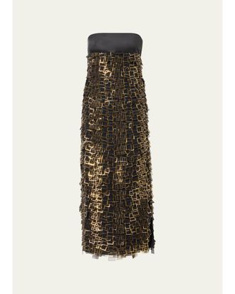 Akris Strapless Empire Layered Metallic Organza Midi Dress