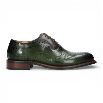 Laura Vita Lorenzo Conti Heren Khaki Groene Leren Brogue Oxford Nette Schoenen - Ayan-01