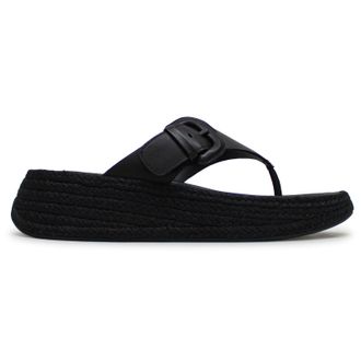 FitFlop F Mode Adjustable Flatform Toe Post Leather Womens Comfort Sandals - Black - Size:UK 6.5