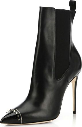 Generic Womens Pointed Toe Rivets High Heels Ankle Boots, Simple Solid Color Stiletto Slip-on Party Short Boots, Sexy Stiletto Leather High Heel Dress Booties