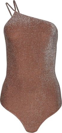 Johanna Ortiz Fire Ritual one-shoulder swimsuit - women - Metallic Fibre/Recycled Nylon/Spandex/Elastane - L - Brown