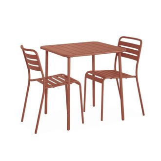 Sweeek Set mesa de jard&iacute;n bistr&oacute; de acero con 2 sillas, 70 cm, terracota