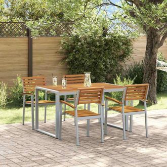 vidaXL Conjunto De Comedor De Jard&iacute;n 5 Pcs Gris Y Marr&oacute;n Vidaxl