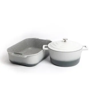 MasterClass MasterClass 2pc Cast Aluminium Cookware Set with Non-Stick 4L Casserole Dish, Grey Ombre, & a Non-Stick 34cm Roasting Pan