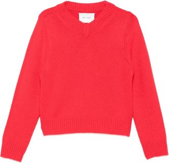 Soft Goat Ribbed V-neck Sweater - Dames - Cashmere truien - Rood - M - Wol - Truien & Vesten