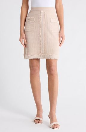 Adrianna Papell Fringe Trim Tweed Miniskirt in Champagne Blush at Nordstrom Rack, Size X-Small