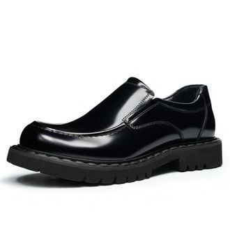 Generic Mens Patent Leather Platform Shoes Slip on Comfort Loafers Low Chunky Heel Office Dress Shoes,Black,8.5 UK