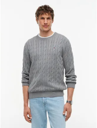 Tommy Hilfiger Mens Cable Knit Crewneck Sweater - Medium Grey Heather - XXL