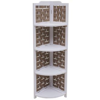 Hhg Nunca Usado] Estanter&iacute;a Esquinera Hhg 655, Soporte De Estanter&iacute;a, Plegable 4 Estantes, Madera De Paulownia 110cm, Blanco, Mimbre Marr&oacute;n