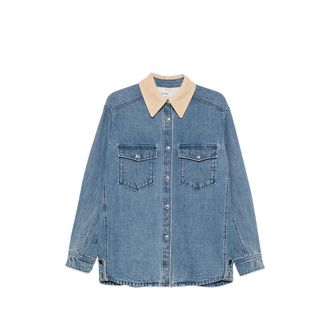 System Corduroy-collar Chest-pocket Denim Jacket