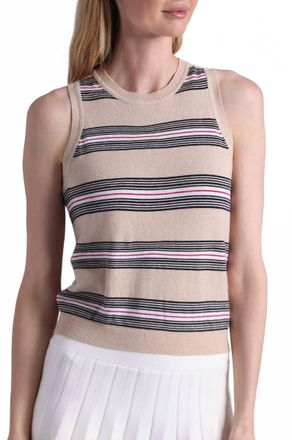 Minnie Rose Cotton Cashmere Striped Crew Neck Tank In Brown Sugar