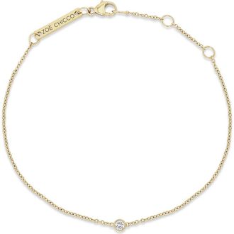 Zo&euml; Chicco 14K Gold Bezel Gemstone Pendant Bracelet in Yellow Gold/Diamond at Nordstrom, Size 7