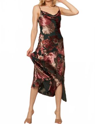 En Cr&egrave;me Velvet Rose Midi Dress In Dark Green
