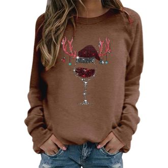 Generic Christmas Sequin Print Crew Neck Long Sleeve Sweatshirt, Funny Christmas Jumpers plus size sweatshirts for women Ladies Fleece Tops Running Clothes Ca