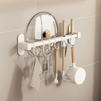 OEM Soporte De Aluminio Para Cuchillos Con Ganchos, Soporte Para Tapas De Ollas - Soporte Para Cuchillos2 + Ganchos6 - Blanco, 408,56,5 Cm