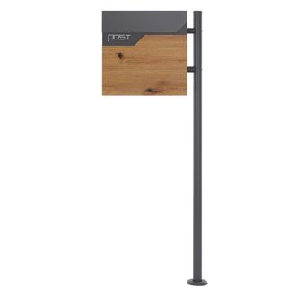 ML Design Ecd Germany Buz&oacute;n De Correo Antracita / Madera Con Soporte Lateral A Juego Para Cartas Con Compartimento Para Peri&oacute;dico 37 X 37 X 11 Cm Acero Inoxidab