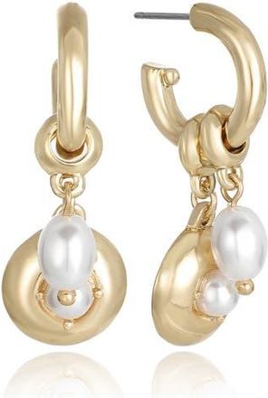 Ettika Faux Pearl Charm Huggie Hoop Earrings in Gold at Nordstrom Rack