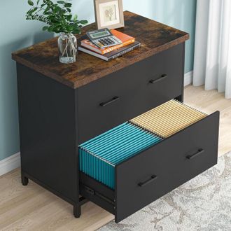 Tribesigns Tribesigns 2-Drawer File Cabinets, Wood Lateral Filing Cabinet for Home Office, Small File Cabinet for A4, Letter-Size Files, Brown and Black