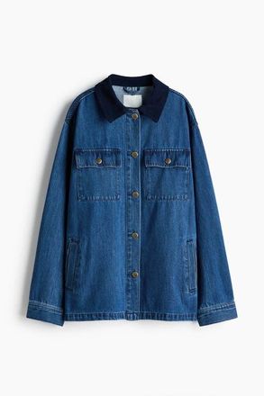 H&M Corduroy-collar Denim Jacket in Denim Blue at Nordstrom, Size Xx-Large