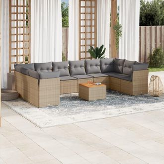 vidaXL Set De Sof&aacute;s De Jard&iacute;n 11pzas Con Cojines Rat&aacute;n Sint&eacute;tico Beige Vidaxl