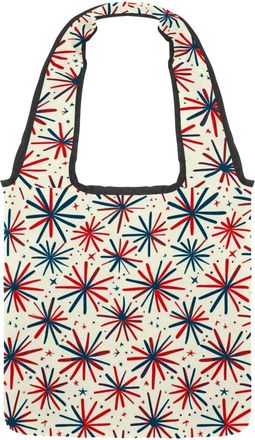 Generic Firework Patterns Reversible Canvas Shoulder Tote - Double-Sided Print, 12oz Cotton, 27cm Drop, Fold-Flat Bag for Travel, Shopping, Street Outings