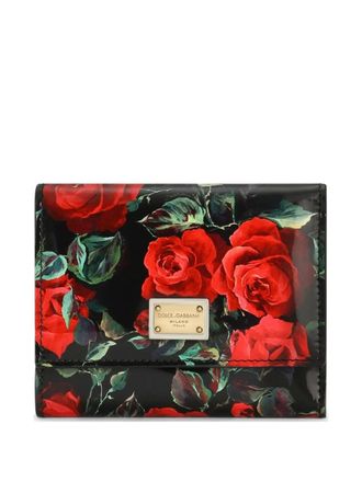 Dolce & Gabbana Portafoglio con stampa Dauphine Rose - Nero