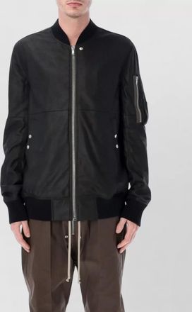 Rick Owens leather flight jacket ribbed trims utility pocket