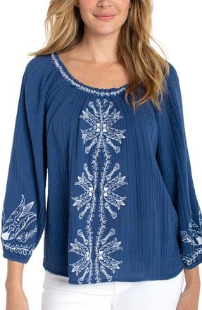 Liverpool L.A. Embroidered Gauze Top in Liberty Blue at Nordstrom, Size X-Small P
