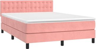 vidaXL Vidaxl - Cama Box Spring Con Colch&oacute;n Terciopelo Rosa 140x200 Cm
