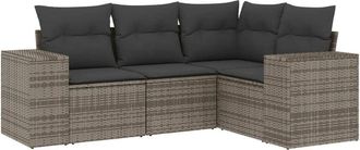 vidaXL Vidaxl - Set De Sof&aacute;s De Jard&iacute;n 4 Pzas Y Cojines Rat&aacute;n Sint&eacute;tico Gris