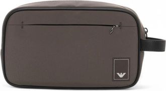 Emporio Armani Nylon Reis Pochette met Voorvak - Heren - Toilettassen - Beige - ONE Size - Nylon - Tassen