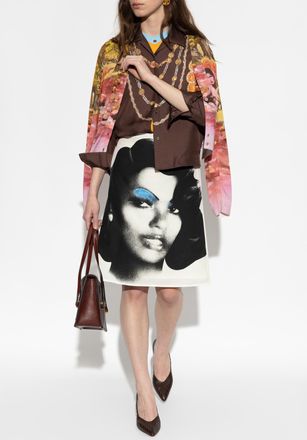 Versace Silk Shirt With The Lover Print, Womens, Brown