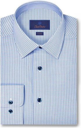 David Donahue Stripe Cotton Dobby Button-Up Shirt in Blue/Berry at Nordstrom, Size 17.5 - 36
