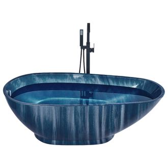 Beliani Ba&ntilde;era Independiente Azul Marino Efecto M&aacute;rmol Acr&iacute;lico Individual 170 X 80 Cm Ovalado Dise&ntilde;o Moderno Rioja