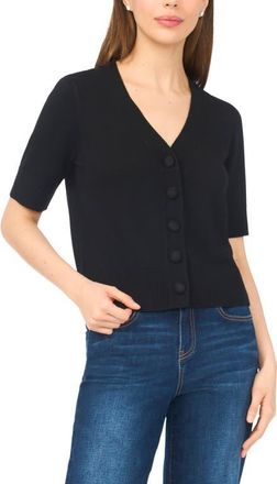 CeCe by Cynthia Steffe Covered Button Short Sleeve Cardigan in Rich Black at Nordstrom, Size X-Large