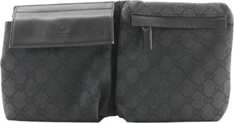 Gucci Black Gg Canvas Leather Sling Bag (Pre-Owned)