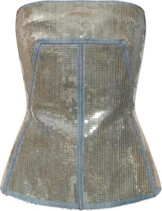Rick Owens Denim Off-Shoulder Top - Dames - Tops zonder mouwen - Grijs - S - Denim - Tops