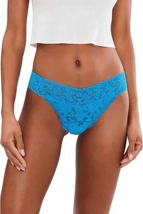 Hanky Panky Signature Lace(r) Leakproof Original Rise Thong Womens Underwear Laguna Blue, Nylon