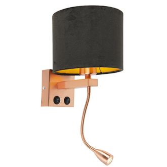 QAZQA Moderno Aplique Moderno Cobre Con Pantalla De Terciopelo Negro - Brescia Textil /acero Redonda Incluye Led Max. 1 X 1 Watt - Qazqa