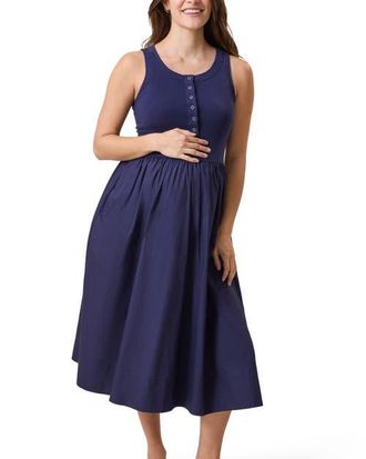 Kindred Bravely Charlotte Mixed Media Maternity & Nursing Midi Dress in Navy at Nordstrom, Size X-Large