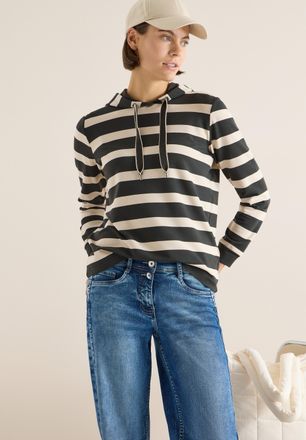 Cecil Kapuzensweatshirt CECIL, Damen, Gr. S (38), raw khaki, Jersey, Obermaterial: 70% Viskose, 26% Polyester, 4% Elasthan, gestreift, normal h&uuml;ftbedeckend,