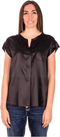 Caliban Open Kraag Korte Mouw Shirt - Dames - Blouses - Zwart - L - Overhemden