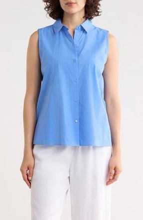 Eileen Fisher Sleeveless Organic Cotton Button-Up Shirt in Ultramarine at Nordstrom Rack, Size Xx-Small