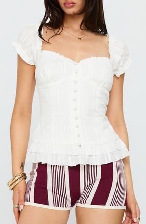 Princess Polly Suiter Frill Detail Puff Sleeve Top in White at Nordstrom, Size 10