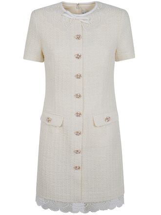 Self Portrait Dress Boucle Lace Trim Pf26.002B Cream