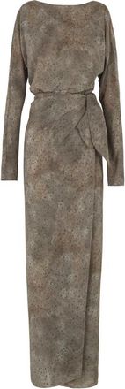 Cortana Zijden Wikkeljurk Abstracte Print - Dames - Maxi kleedjes - Grijs - L - Kleedjes