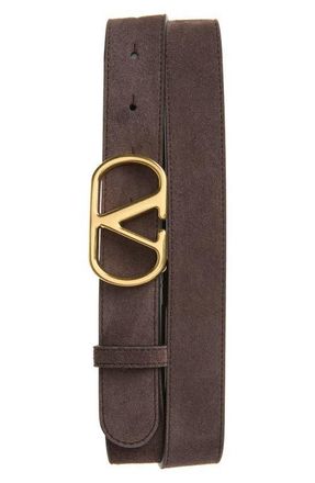 Valentino VLOGO Signature Suede Belt in Brown at Nordstrom, Size 100