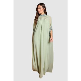 Coast Chiffon Cape Style Sequin Maxi Dress in Sage at Nordstrom, Size 10